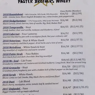 Pagter Brothers Winery list