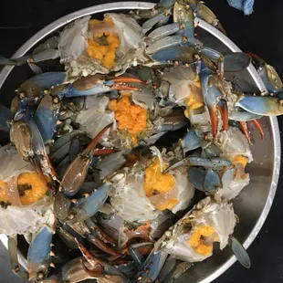Live Blue Crab. We can help you clean and cut too. Please call to confirm availability on certain days.