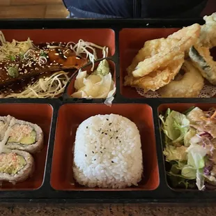 Lunch Bento Box with 2 Items - salmon &amp; shrimp tempura
