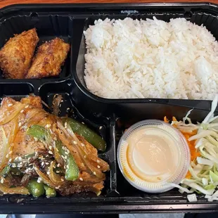 Salmon Bento Box with added on Hoki Rolls