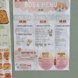 Boba menu