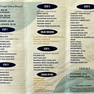 Custom Poke Bowl Options