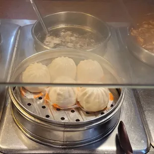 steamed dumplings in a steamer