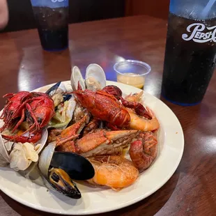 a plate of seafood