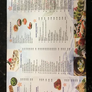 the menu for the restaurant