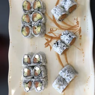 Alaska roll, Philadelphia roll, spicy tuna roll.