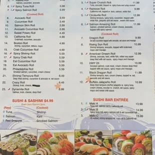 menu, sushi and sashimi