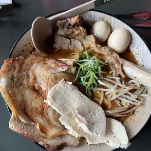 Spicy Beef Ramen with extra pork and chicken