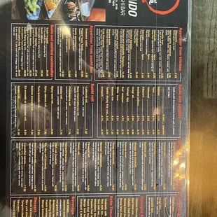 Sushi menu