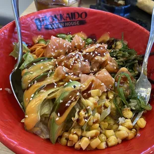 Absolutely delicious salmon poke bowl.