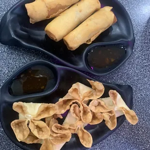 Spring rolls and crab Rangoon