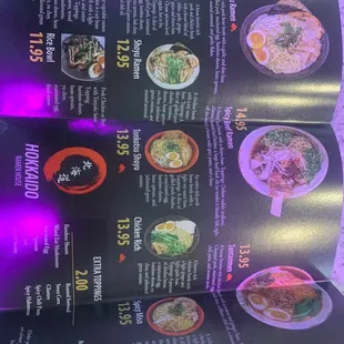 ramen and noodles, menu
