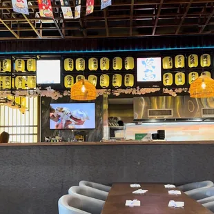 interior, sushi and sashimi