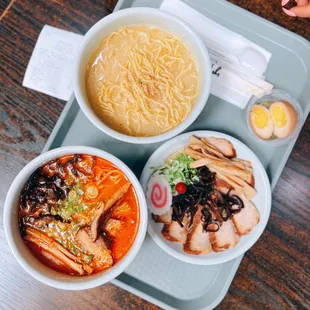 Spicy miso ramen / $12.45 (medium), Toroniku ramen (salt) / $14.95 (medium) + Egg / $1.50