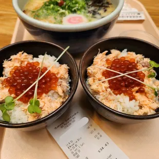 Large Salt Ramen with extra bowl of Salmon Ikura rice