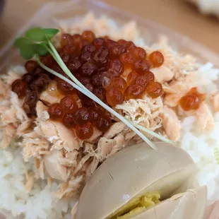a close up of a bowl of rice and a dumpling