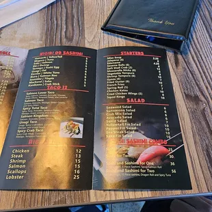 sushi and sashimi, menu