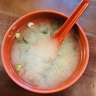 Miso soup that comes with lunch bento