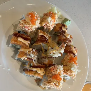 a plate of sushi on a table