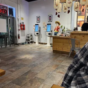 Kiosks from seating area