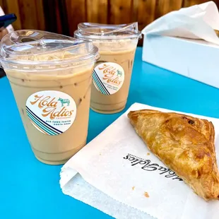 Iced Vanilla Latte, Iced Honey Latte, and Chicken Pot Pie Pastry
