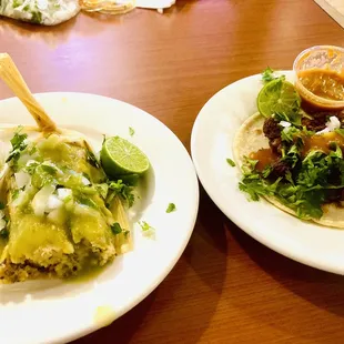 Vegan tamale on left and jackfruit taco on right. Tamale was best of the two.