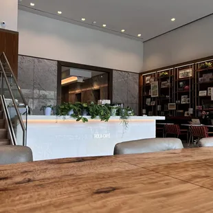 A lot of seating area. Cafe is in the lobby of this building. Open space to sit and couches available as well.