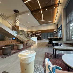 De Leche latte, more seating around bar.