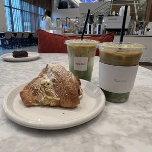 almond croissant &amp; matcha lattes