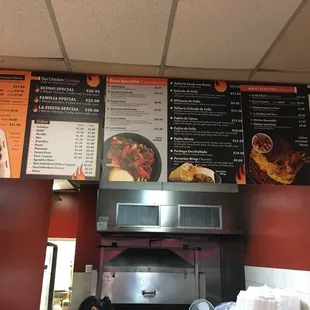 menus and a pizza oven