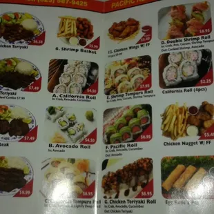 The front and the back on the menu