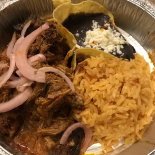 Cochinita Pibil (takeout version). Side of 3 tortillas (flour or corn) not pictured.