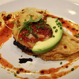 Smoked Kampichi taco. Very gooey delicious Oaxacan cheese. Little spicy