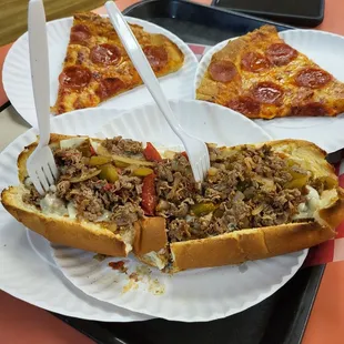 Steak and cheese w/ O&amp;P 2 slices pizza