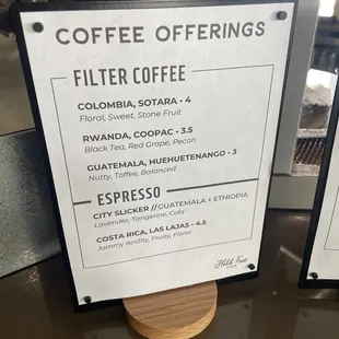 Coffee menu!