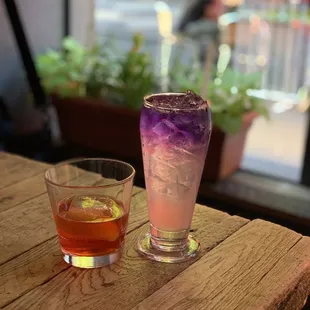 Negroni and "An Elderly Empression" with Empress Indigo gin, elderflower tonic, rose syrup and fresh lemon... delicious!!