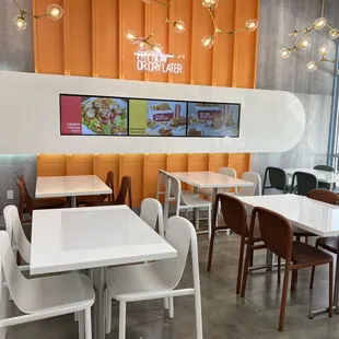 tables and chairs in a restaurant