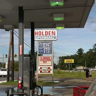 a gas station with a gas pump