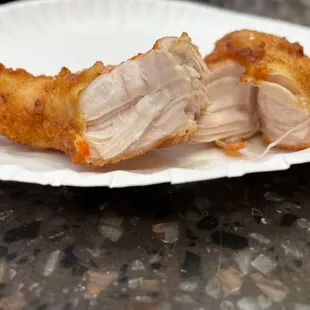 The chicken strips have very little breading but are big on flavor.