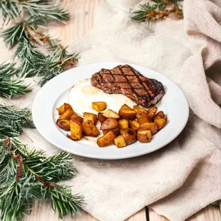 New York Steak &amp; Eggs w/ Country Potatoes