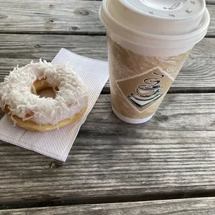 Coconut donut and coffee