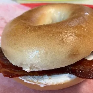 toasted bagel, bacon, cream cheese