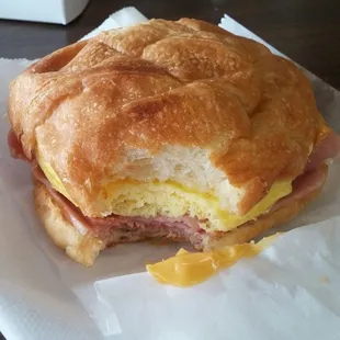 Ham, egg &amp; cheese croissant. Super fluffy croissant, and the scrambled eggs were perfectly done.