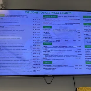 a menu on the wall