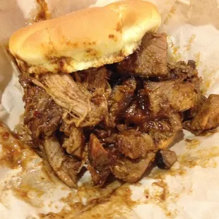 Half pork half beef brisket sandwich