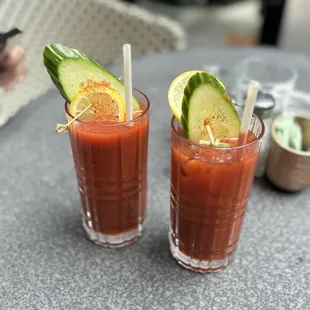Cheers! Xtra spiced bloody Mary&apos;s to start!