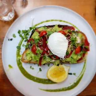Avo toast with poached egg.