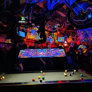 a pool table with balls on it