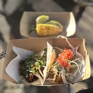 Smoked Brisket Taco, Fish Ensenada Taco &amp; Yellow Chile