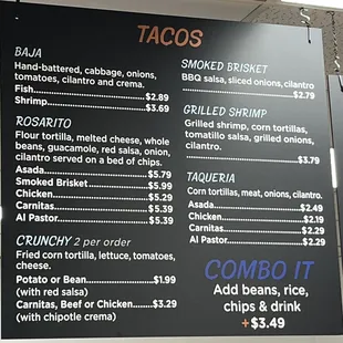 Taco Menu